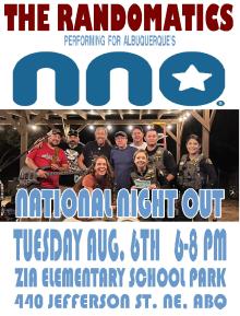 National Night Out Aug 6th, 2024  6-8pm Zia Elementry